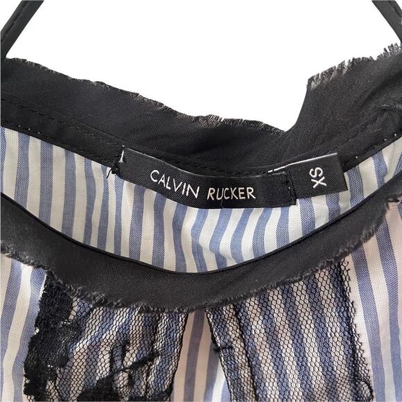 Calvin Rucker Pin Stripe Key Hole Front Lace Panel Tank Size XS - Picture 6 of 7